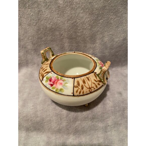 Nippon Footed Sugar Condiment Bowl Hand Painted Rose Pattern No Lid Japan - Picture 2 of 9